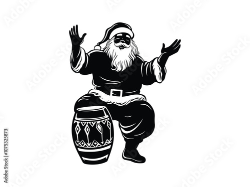 Santa Drumming Bongos | Christmas Silhouette Art photo