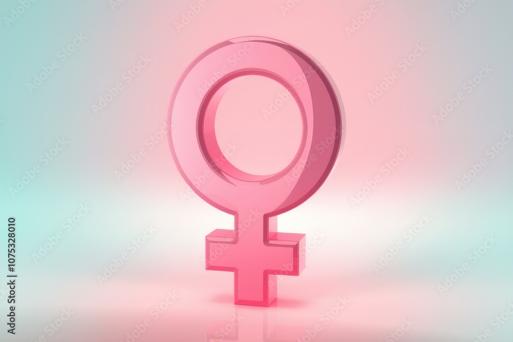 A pink female symbol rendered in 3D with a soft pink and blue gradient background. A pink female symbol rendered in 3D with a soft pink and blue gradient background.