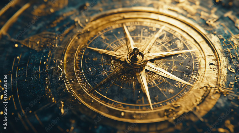 Fototapeta premium Intricate antique compass with golden details and ornate design symbolizing navigation and exploration