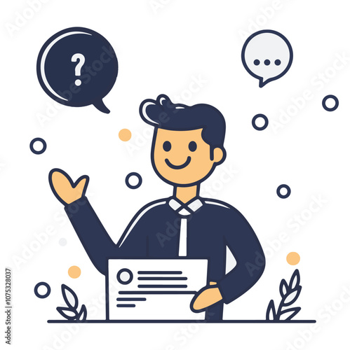 Engaging presenter holding a document while answering questions in a professional setting