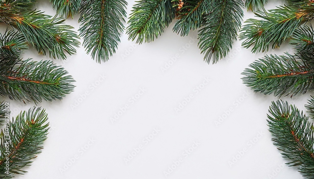 Christmas Border frame of tree branches on white background with copy space isolated. Seamless pattern with Christmas garland Christmas Border frame of tree branches on white background with copy space isolated. Seamless pattern with Christmas garland