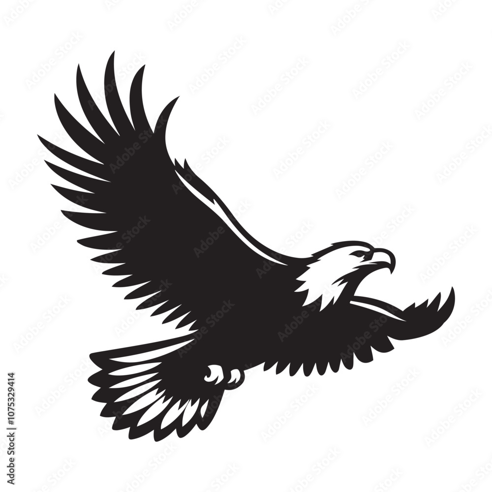 Obraz premium Eagle soaring silhouette vector art black color design and solid white background
