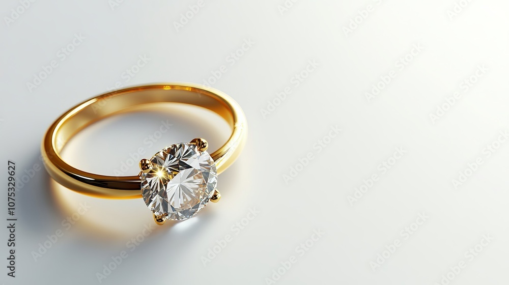 Minimalist Golden Engagement Ring with Diamond, Ultra-Realistic. AI generated illustration Minimalist Golden Engagement Ring with Diamond, Ultra-Realistic. AI generated illustration