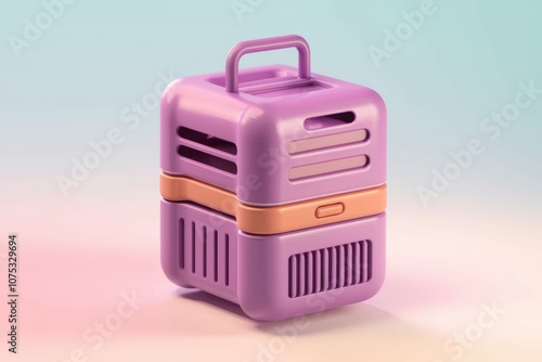 A small pink and orange box with a handle on top