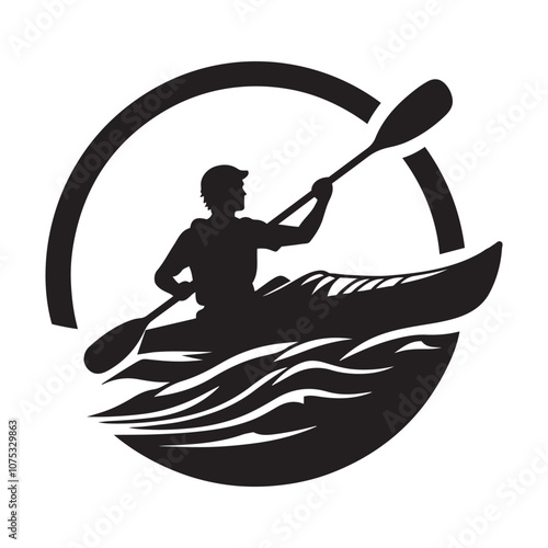   Kayaker paddling silhouette vector art black color design and solid white background 