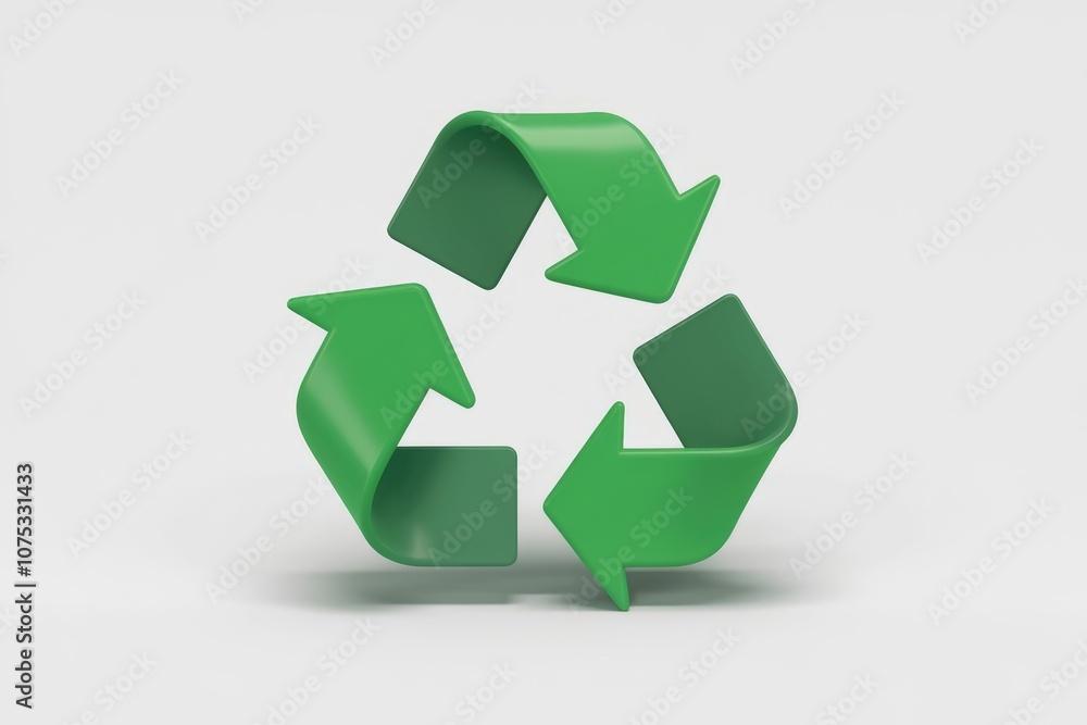 A green 3D recycle symbol with arrows pointing in a circular motion. A green 3D recycle symbol with arrows pointing in a circular motion.