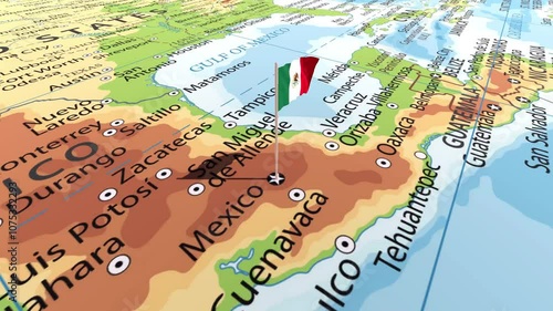 The Flag of Mexico on the World Map, Animated map of Mexico, Flying Flag