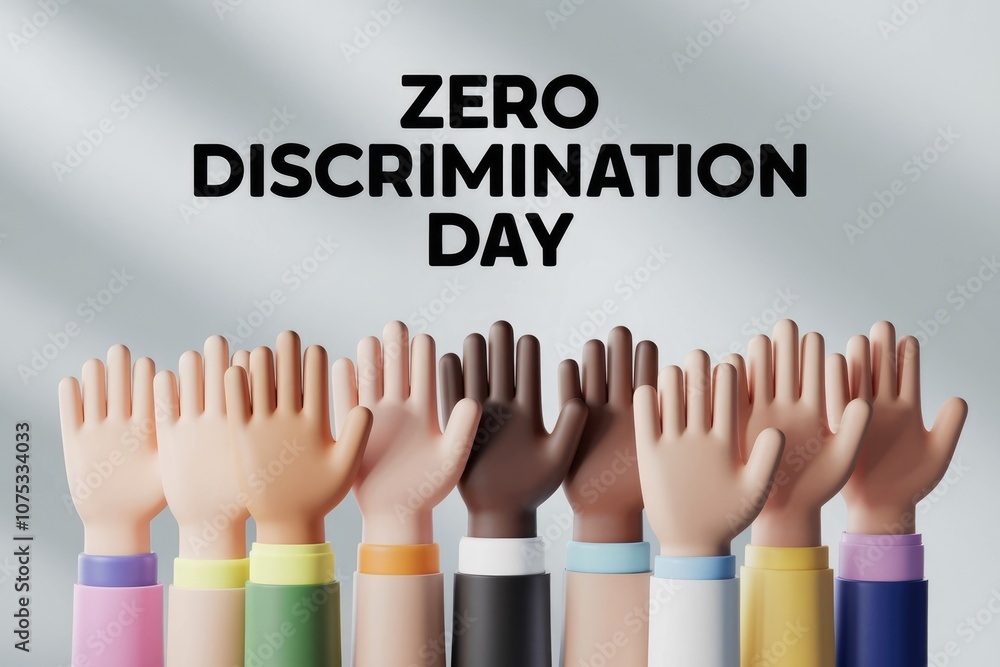 Diverse hands raised celebrating Zero Discrimination Day Diverse hands raised celebrating Zero Discrimination Day