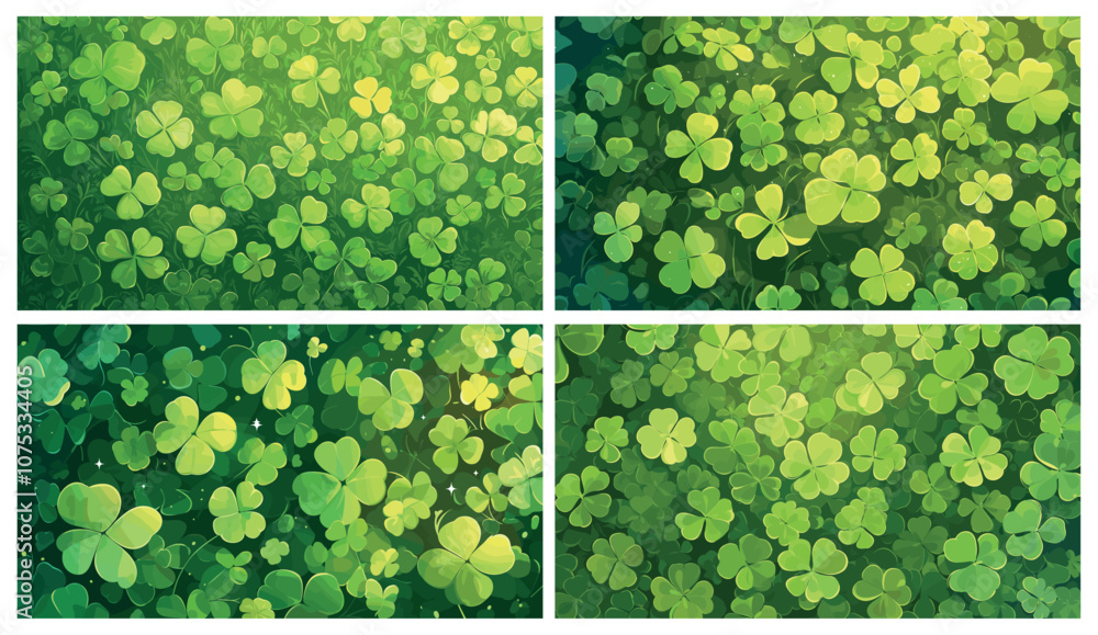 Cartoon clover. Eco herb meadow top view, fresh summer backyard field with clover grass, lawn area set vector illustration Cartoon clover. Eco herb meadow top view, fresh summer backyard field with clover grass, lawn area set vector illustration