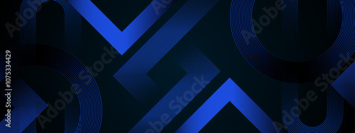 Blue and Black Abstract Banner With Glowing Geometric Lines Ideal for Post, Background, Banner, Ad, Promo, Invitation, Etc