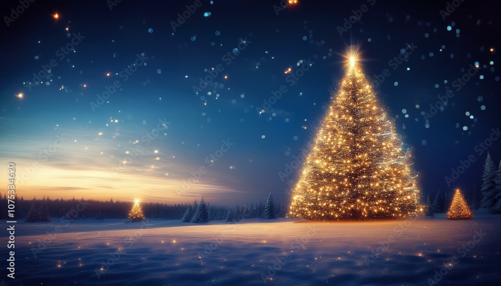 Naklejka premium Christmas tree landscape sparkling at night