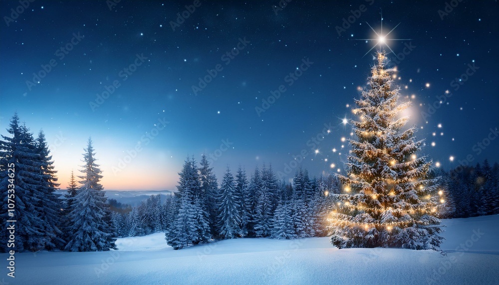 Christmas tree landscape sparkling at night Christmas tree landscape sparkling at night