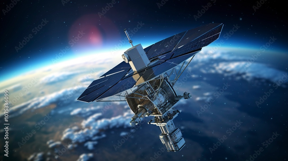 A photo of a satellite communication system. A photo of a satellite communication system.