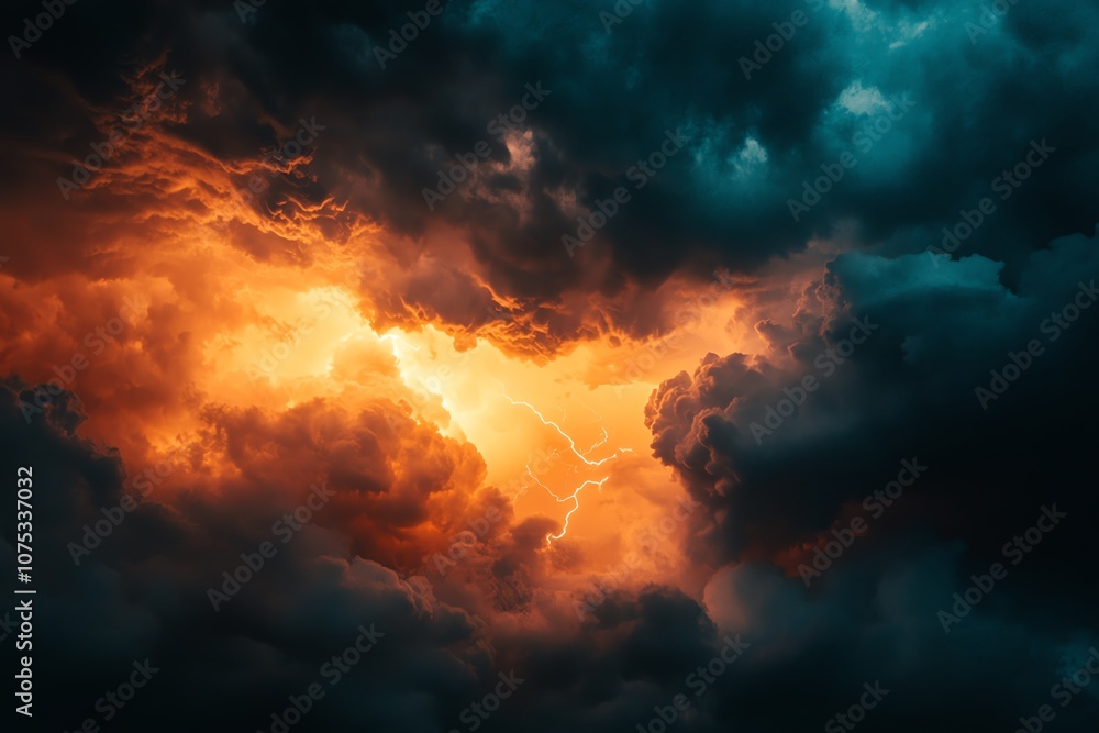 A dramatic image of a lightning bolt striking through dark storm clouds, creating a fiery glow in the sky. A dramatic image of a lightning bolt striking through dark storm clouds, creating a fiery glow in the sky.