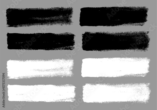 Brush strokes vector. Painted line and rectangle banners collection. Long and wide grunge backgrounds. Grain texture design elements. Black and white brush options