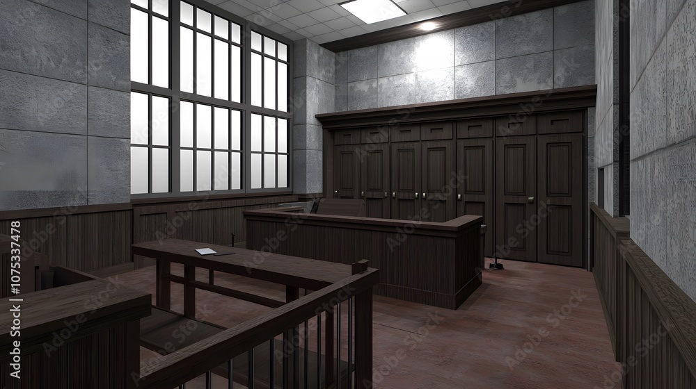 Obraz premium Courtroom Spotlight: A single light illuminating the witness stand. The truth revealed—the scrutiny of testimony. 
