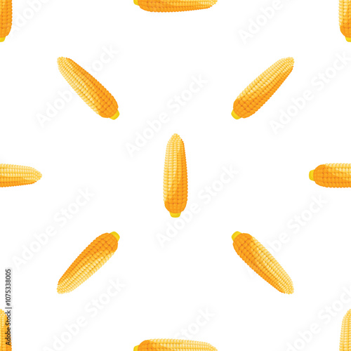 Seamless pattern with ripe corn cobs creating a vibrant and repetitive design on a white background
