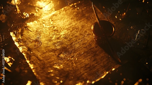 Legal Quill: A quill pen poised over a parchment. The inkwell is nearly dry—the painstaking transcription of proceedings. 