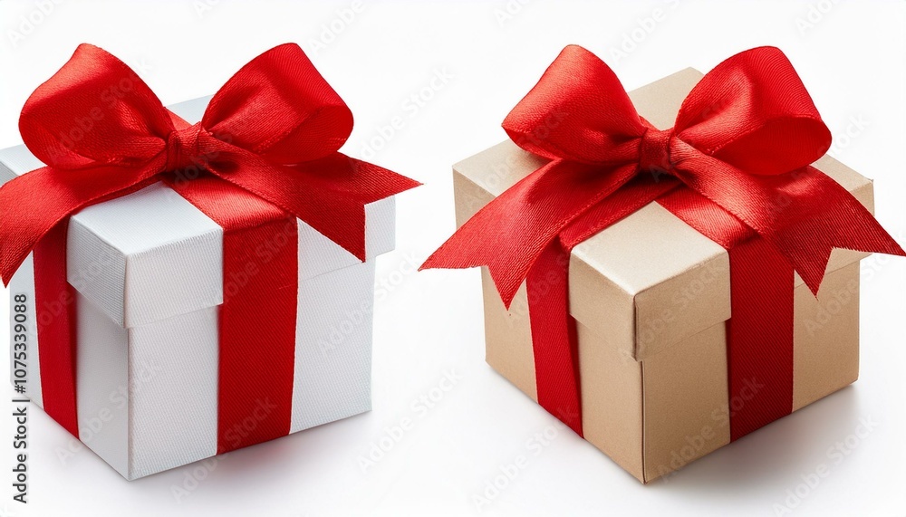 Fototapeta premium Gift box with red ribbon isolated on transparent and white background. Png transparent.