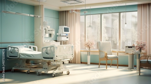 A photo of a modern maternity ward with nursery.