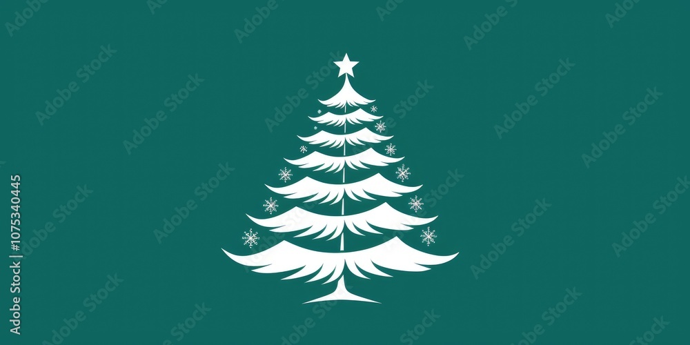 Obraz premium Minimalistic tree outline design on a green background for festive celebrations
