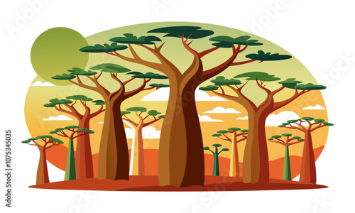 Download Avenue Of The Baobab Tree On A Pot Vector Art Illustration . This Design Concept Isolated Premium Vector. 