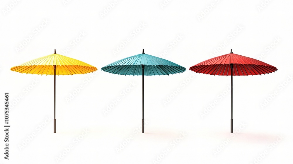 Set of Three Colorful Umbrellas Isolated on White Background Showcasing a Vibrant and Playful Aesthetic Perfect for Seasonal Promotions and Designs Set of Three Colorful Umbrellas Isolated on White Background Showcasing a Vibrant and Playful Aesthetic Perfect for Seasonal Promotions and Designs