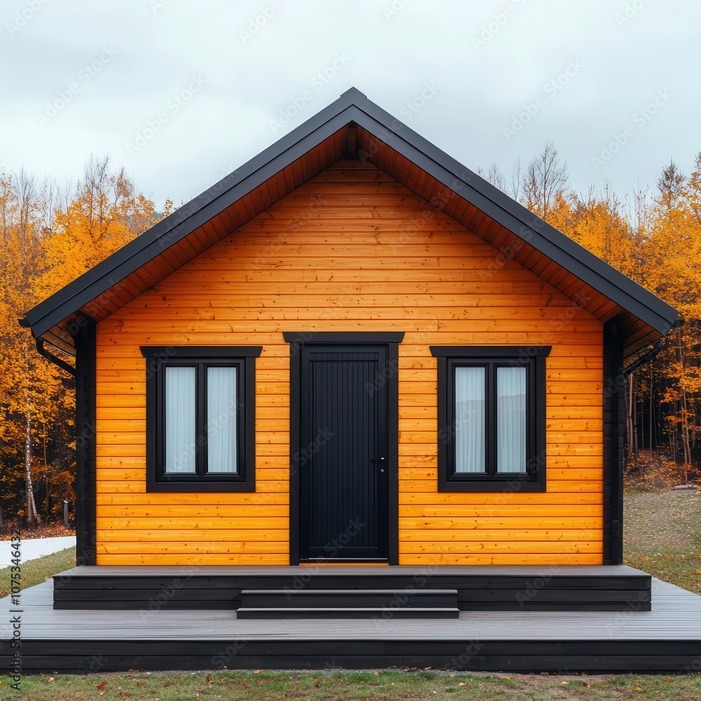 Scandinavian wooden guest house with black trim, cozy and functional design Scandinavian wooden guest house with black trim, cozy and functional design