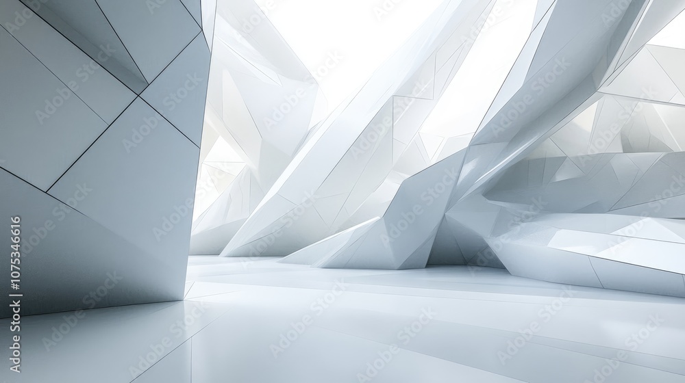 Abstract line art illustration of a white interior emphasizing futuristic elements Polygonal design creating an architectural background 3D rendering and visualization Abstract line art illustration of a white interior emphasizing futuristic elements Polygonal design creating an architectural background 3D rendering and visualization