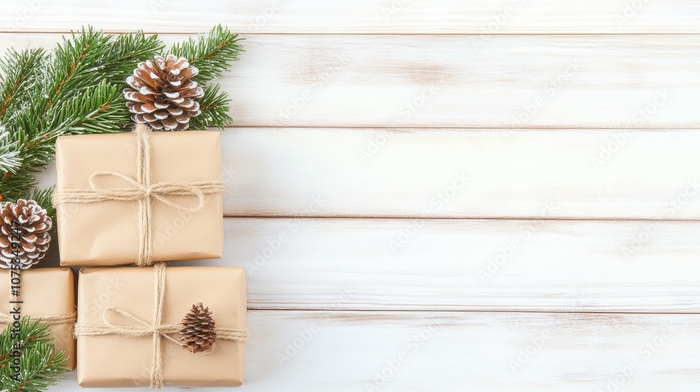 Beautifully wrapped pastel Christmas gifts on a beige background. Concept: minimalism, holiday elegance, gift exchange Beautifully wrapped pastel Christmas gifts on a beige background. Concept: minimalism, holiday elegance, gift exchange