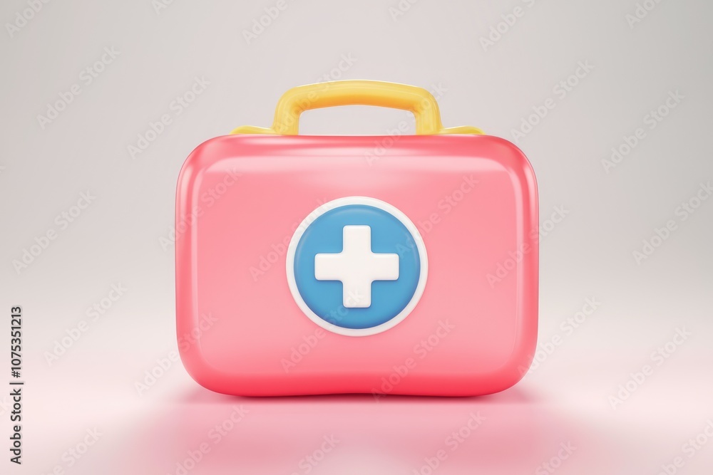 A pink first aid kit with a blue cross symbol on it. A pink first aid kit with a blue cross symbol on it.