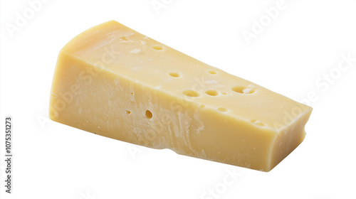 Piece of swiss cheese showing holes and texture on transparent background