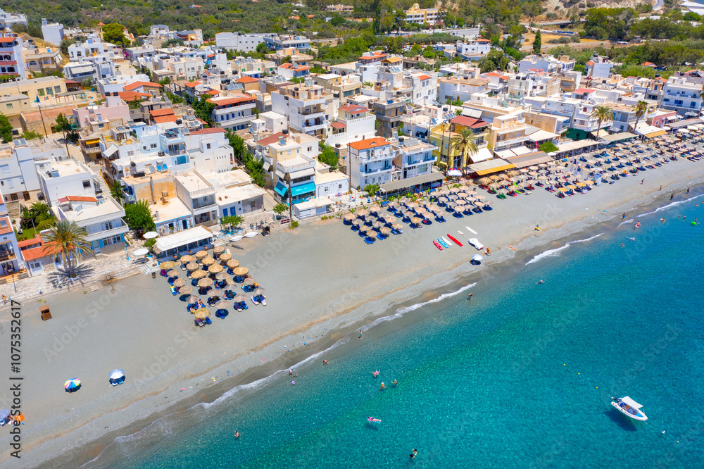 View of the amazing village and beach of Mirtos, near Ierapetra, Crete, Greece