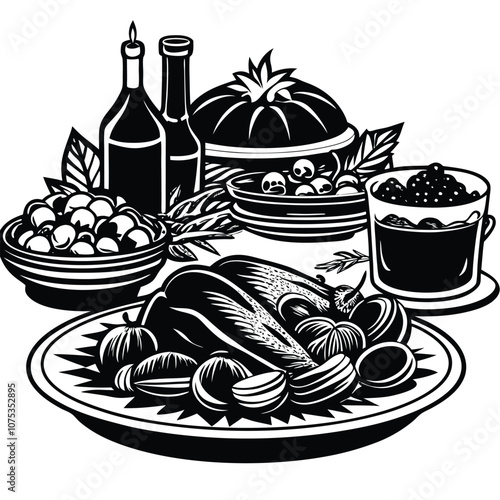 Holiday Leftovers Feast silhouette vector isolated on white background. Vector illustration