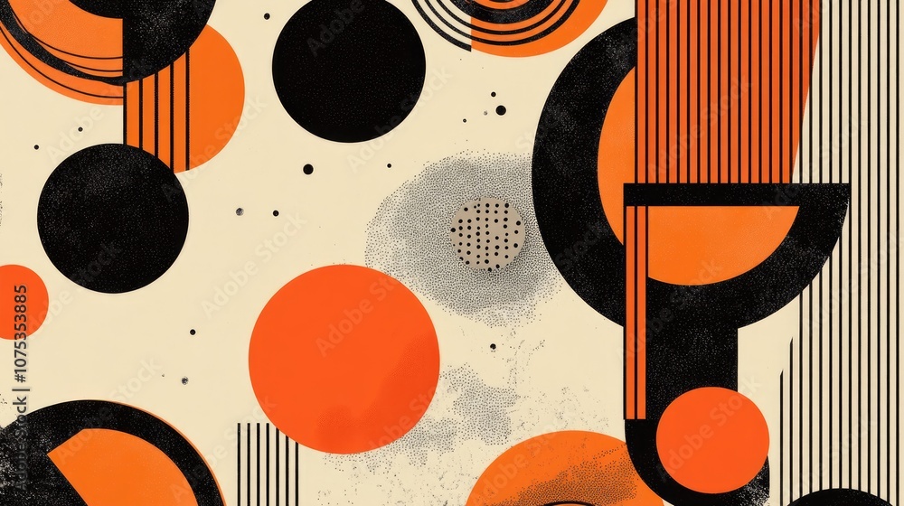 Line art illustration featuring orange circular shapes Line art illustration featuring orange circular shapes
