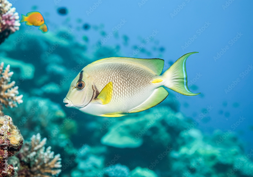 Tropical fish swimming in vibrant coral reef underwater scene Tropical fish swimming in vibrant coral reef underwater scene