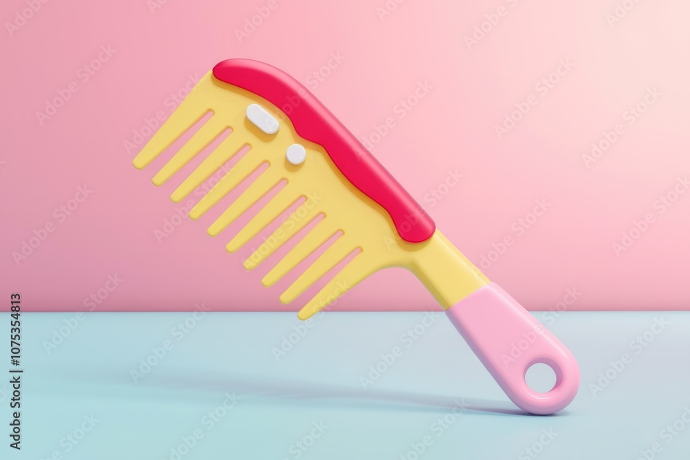 A yellow and pink comb on a pastel background A yellow and pink comb on a pastel background