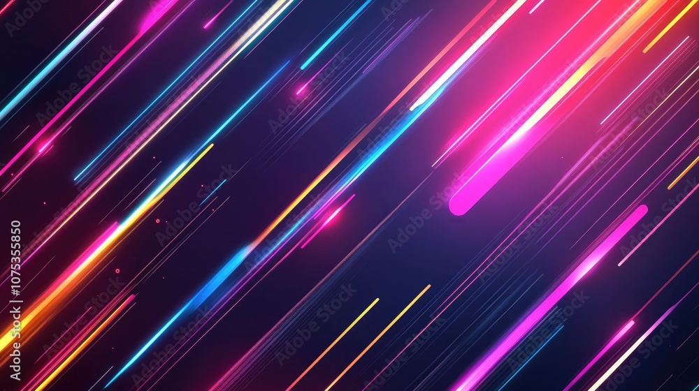 Abstract line art illustration featuring multiple neon lighting lines on a dark background created through computer generation Abstract line art illustration featuring multiple neon lighting lines on a dark background created through computer generation