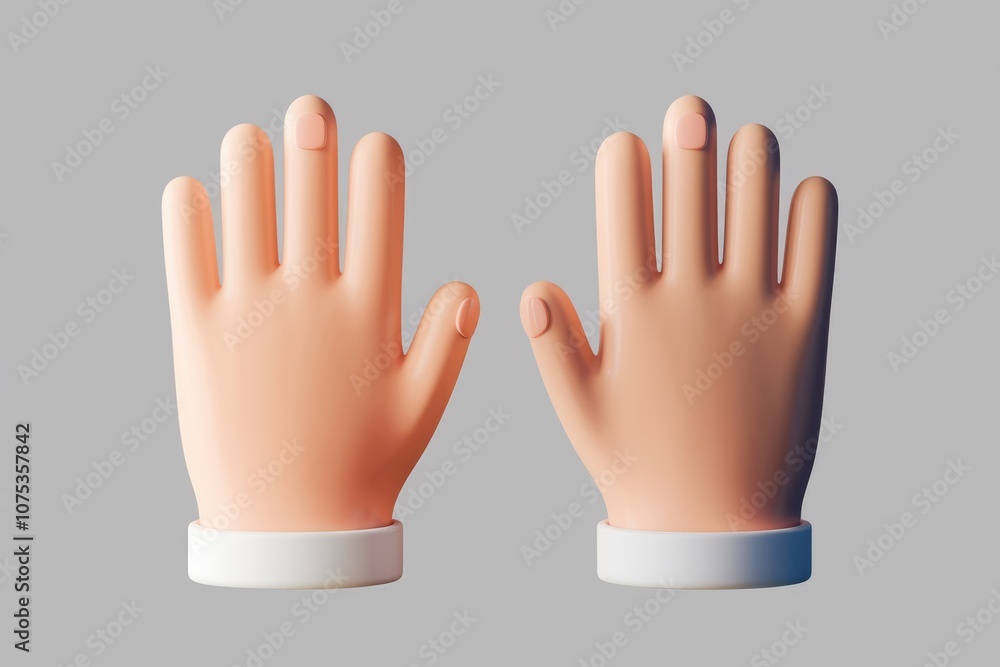 Obraz premium Two cartoon hands with open palms facing outwards on a gray background.
