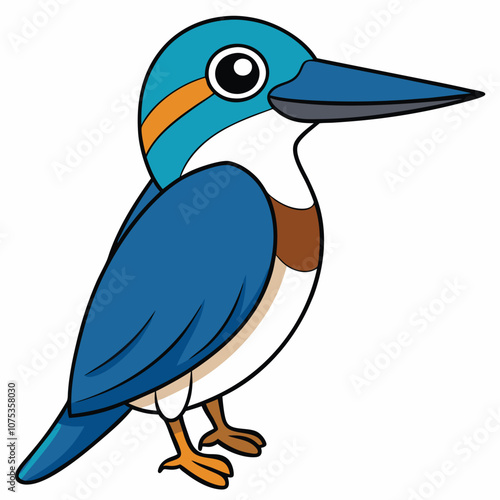 Colorful bird Kingfisher in flat cartoon illustration.