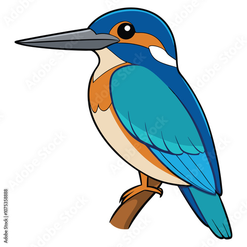 Colorful bird Kingfisher in flat cartoon illustration.