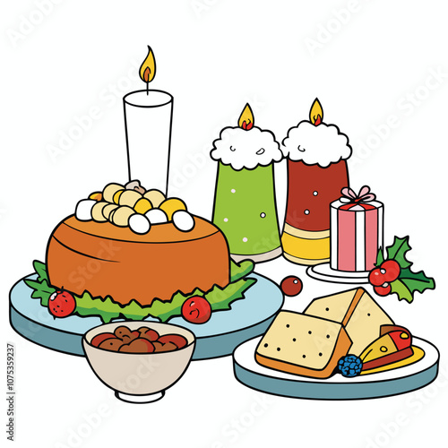 Holiday Leftovers Feast vector isolated on white background. Vector illustration