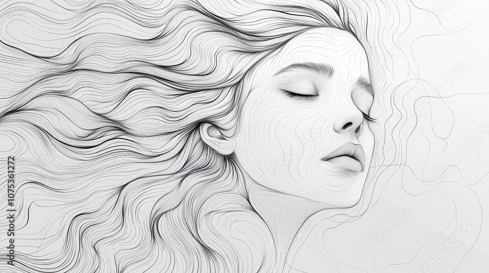 Line art illustration of a fantasy digital portrait created from imagination Line art illustration of a fantasy digital portrait created from imagination
