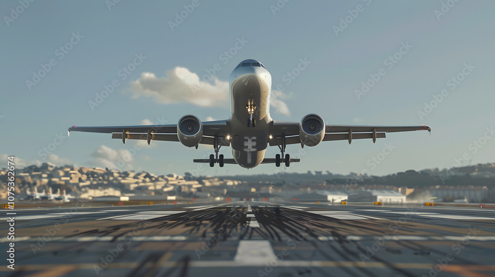 Airbus A380 Airplane Taking Off from Airport Runway.
