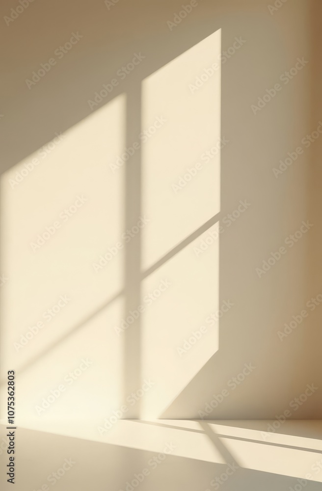 Sunlight streaming through minimalistic window casting soft shadows on simple wall Sunlight streaming through minimalistic window casting soft shadows on simple wall