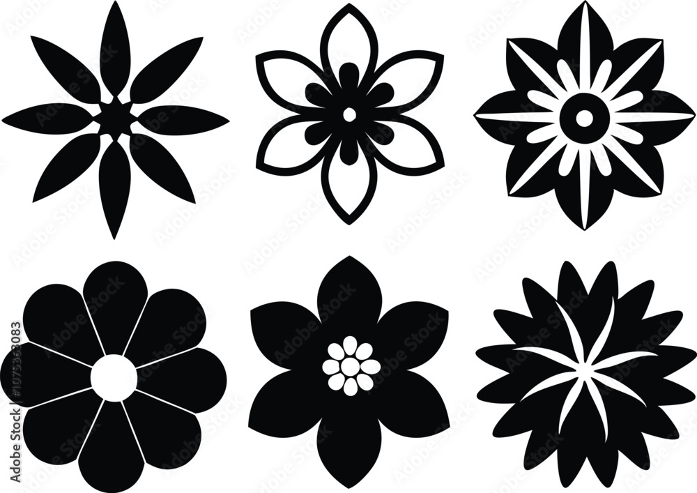 Flower icons set, flower collection vector black Flower icons set, flower collection vector black