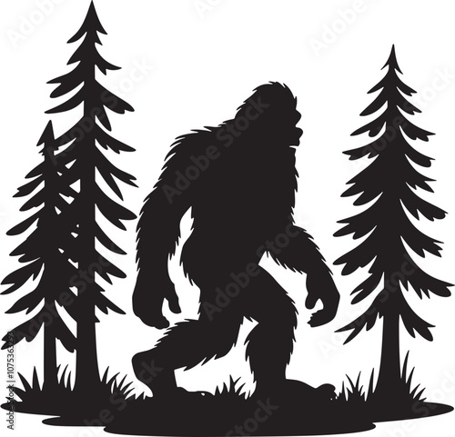 Bigfoot Walking In Forest Silhouette Vector Illustration Graphic