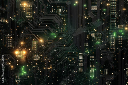 Abstract Close-up of a Circuit Board with Glowing Lights: A Futuristic Technology Background