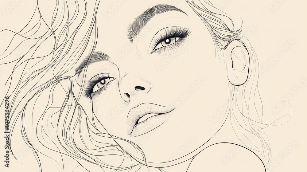 Line art illustration depicting a cartoon woman s face Line art illustration depicting a cartoon woman s face
