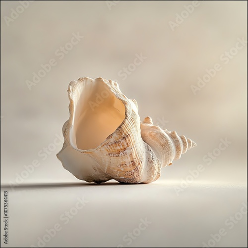 Sea shell on a soft, warm toned background, showcasing its unique textures and colors. photo